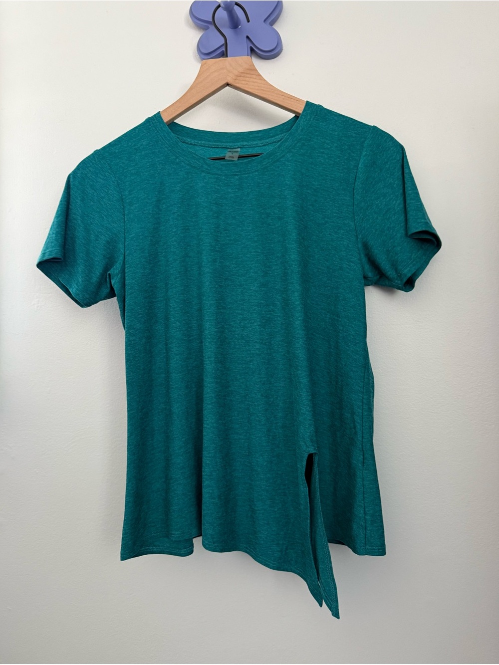 Beyond Yoga Small Featherweight On The Down Low Tee Side Tie Spacedye Teal Aqua